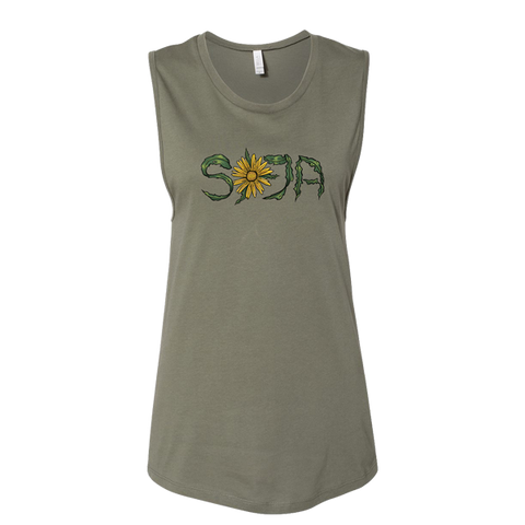 Women's Sunflower Muscle Tank (Green)